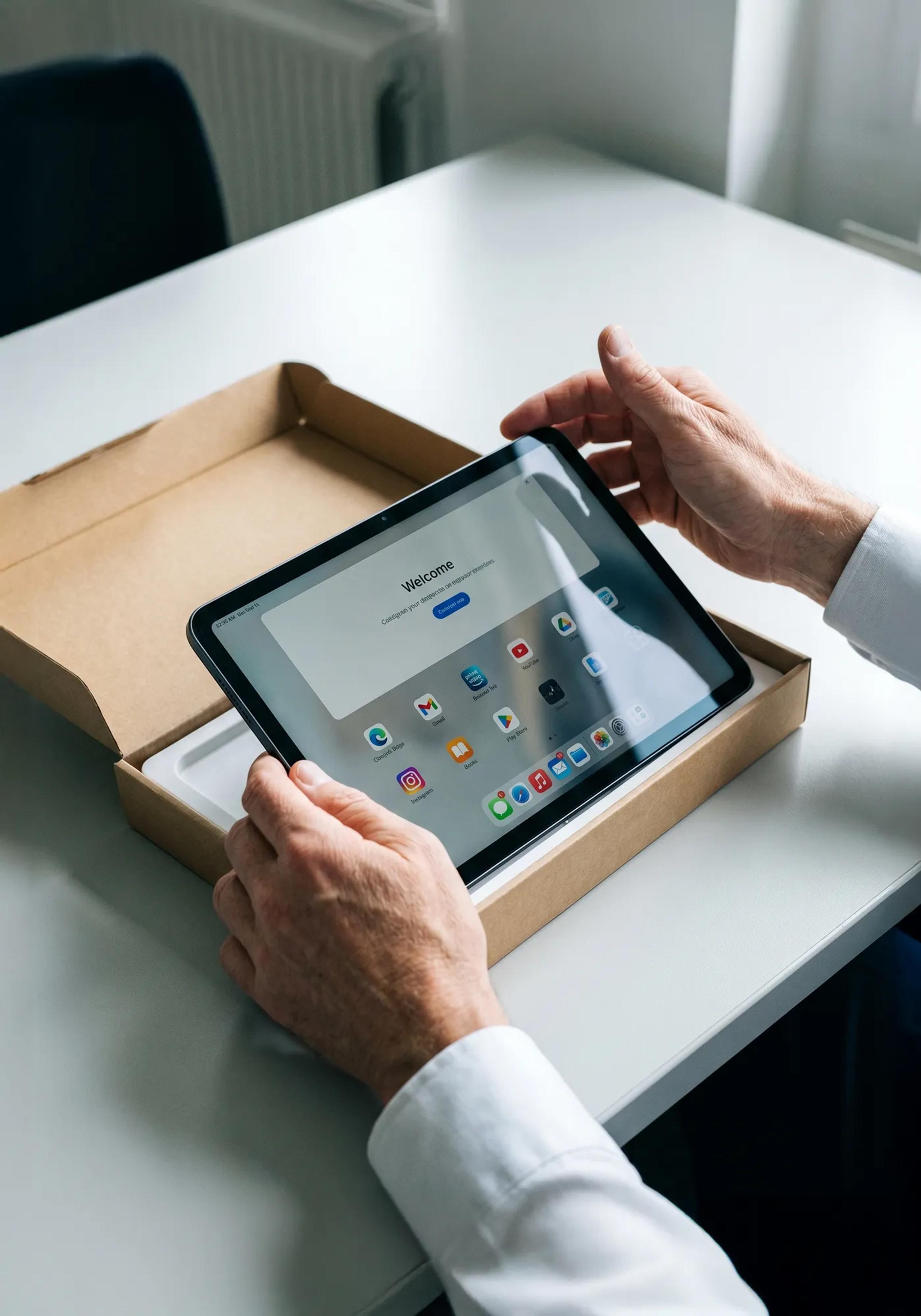 Staging-Techniker bereitet mobile Geräte für Firmenkunden vor