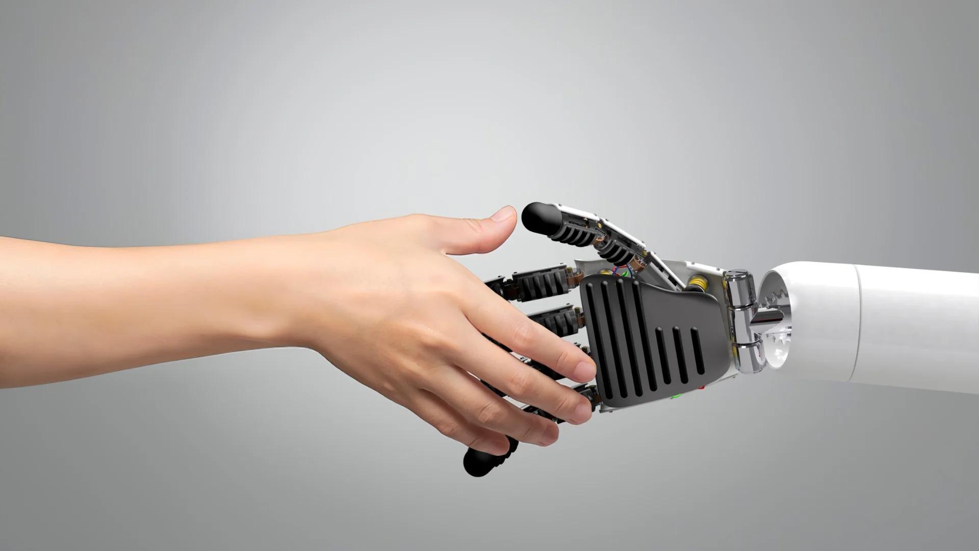 AI agent handshake with a human, emphasizing the collaboration between human developers and autonomous AI agents in CodeAutomation.ai's innovative solutions