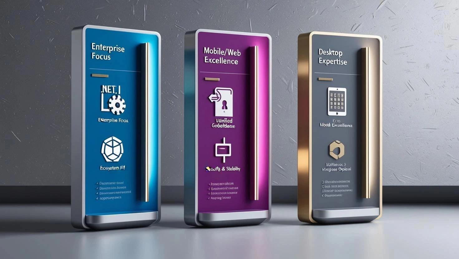 Decision Matrix: Choosing Between MAUI, Flutter, and Avalonia in 2025. A modern three-column infographic comparing MAUI for enterprise-focused .NET integration, Flutter for UI/UX excellence and unified codebase, and Avalonia for desktop-first applications. Key insights to help developers select the best cross-platform framework. CodeAutomation.ai