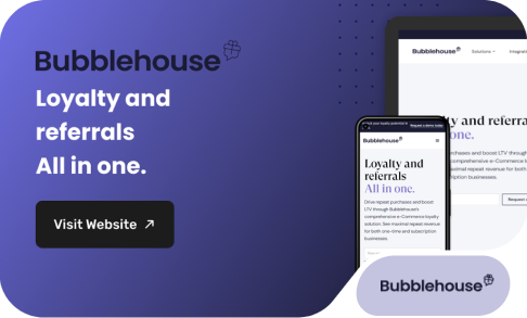 Bubblehouse loyalty and referrals case study – Mobile and desktop views of Bubblehouse website showcasing its loyalty and referral program. Read the full case study on CodeAutomation.ai.