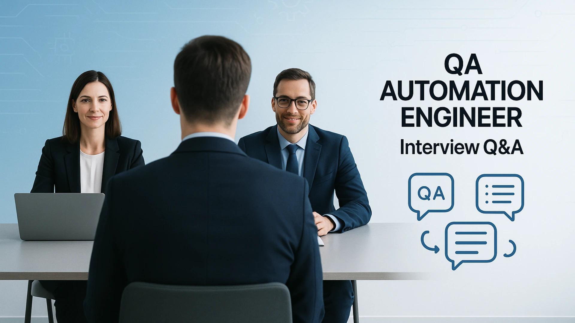 QA automation engineer interview session, with two interviewers asking questions during a Q&A process, emphasizing the importance of technical and behavioral assessments in hiring.