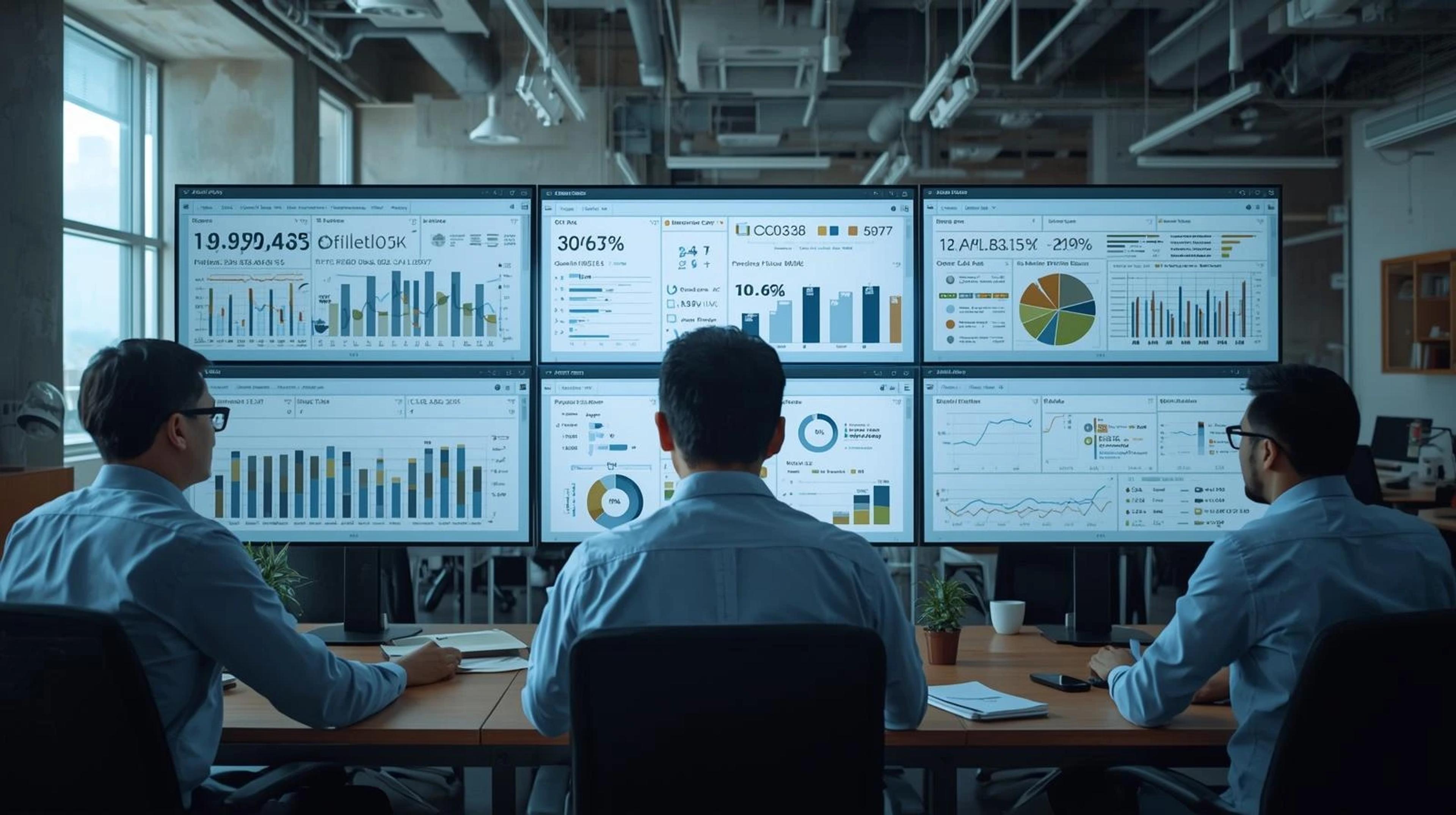 Business teams from manufacturing, e-commerce, and service industries reviewing a unified Odoo ERP dashboard showing sales, inventory, and operations data, representing Odoo’s global adoption and how CodeAutomation helps businesses scale efficiently with Odoo ERP solutions.