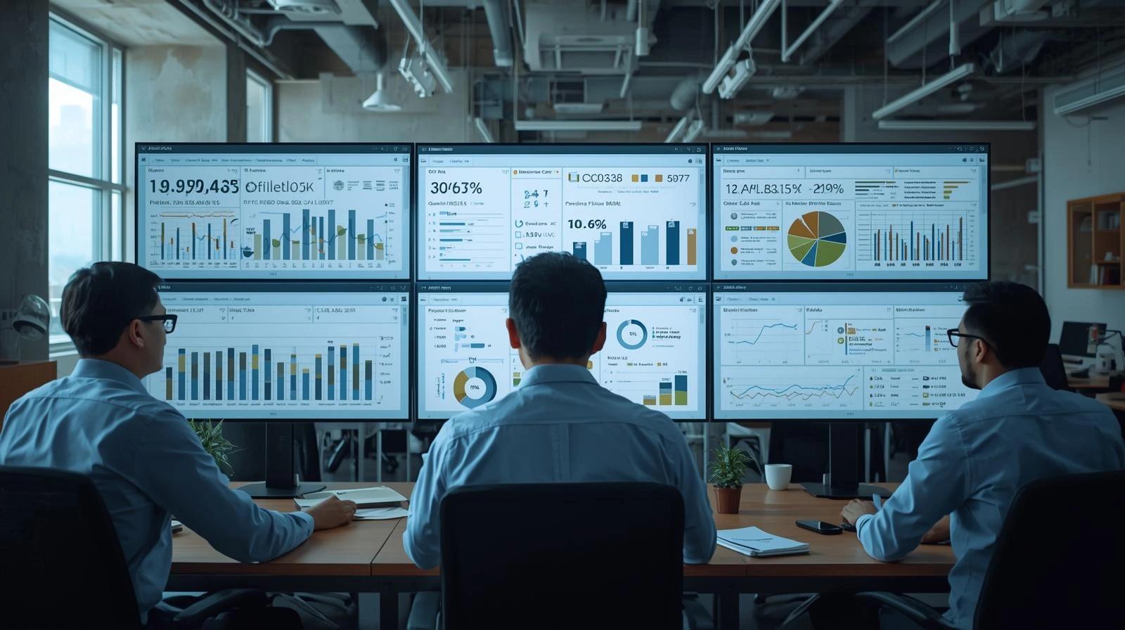 Business teams from manufacturing, e-commerce, and service industries reviewing a unified Odoo ERP dashboard showing sales, inventory, and operations data, representing Odoo’s global adoption and how CodeAutomation helps businesses scale efficiently with Odoo ERP solutions.