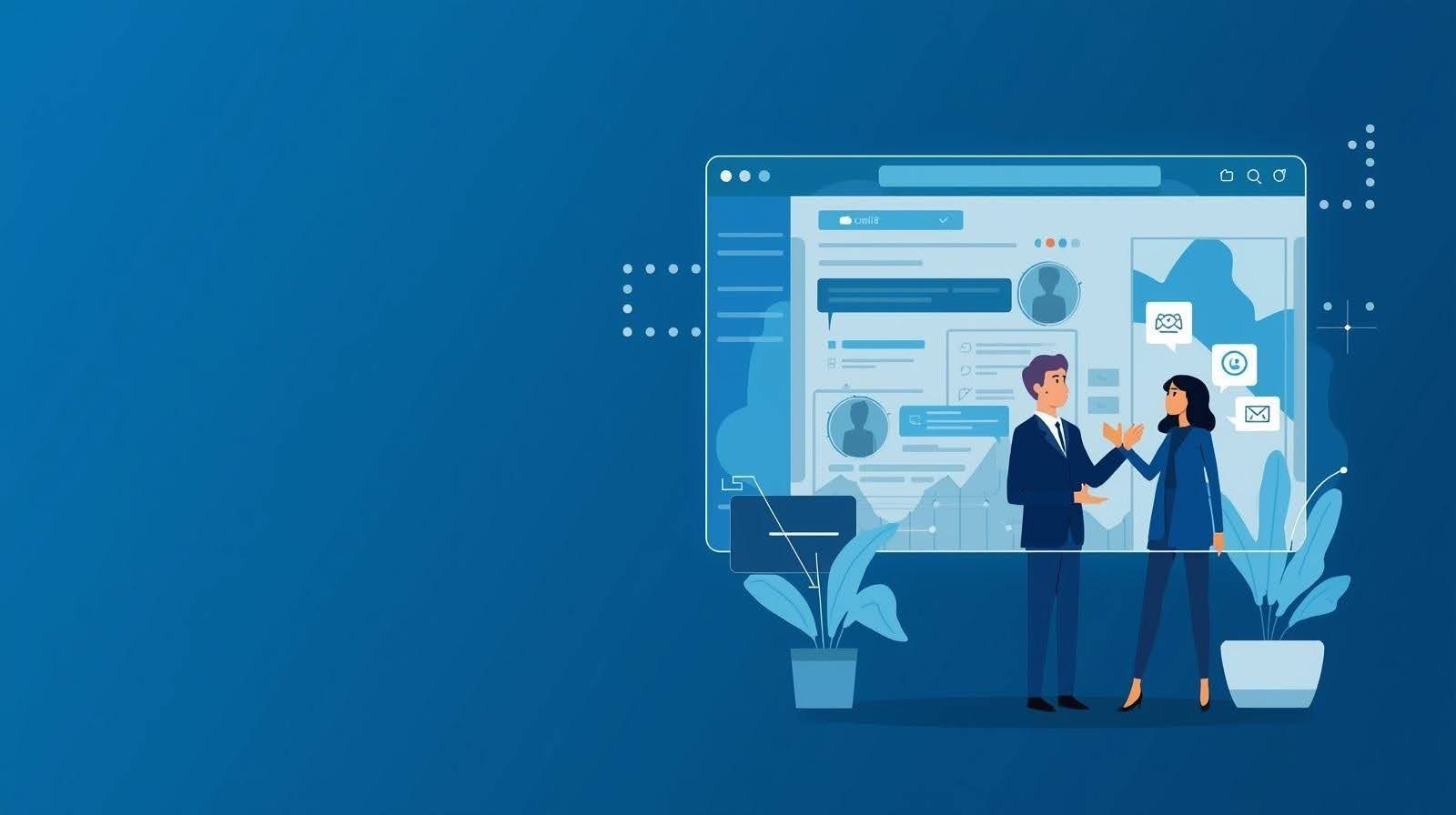 Business professional working alongside an AI virtual assistant displayed on a laptop screen