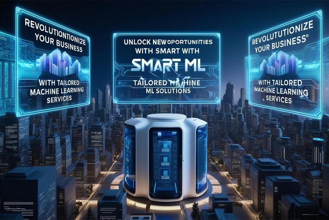 Futuristic cityscape illustrating CodeAutomation.ai tailored ML solutions, empowering businesses to unlock new opportunities and revolutionize operations with machine learning