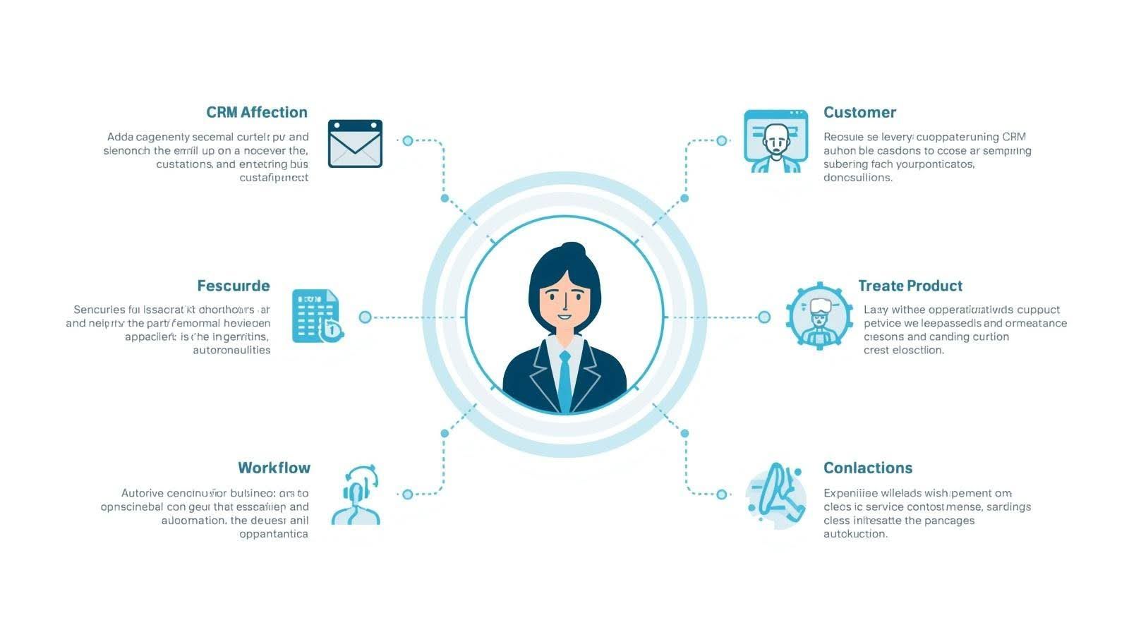 Infographic showing core capabilities of AI virtual assistants including customer support, scheduling, data processing, and automation