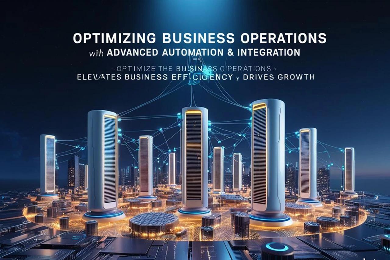 Futuristic interconnected cityscape representing advanced automation and integration solutions by CodeAutomation.ai, optimizing business operations, boosting efficiency, and driving growth.