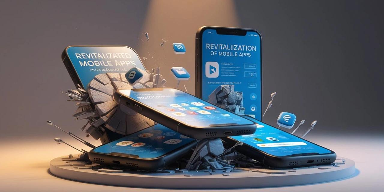 3D illustration of mobile devices being revitalized, reflecting how CodeAutomation.ai transforms failing apps into successful digital solutions.