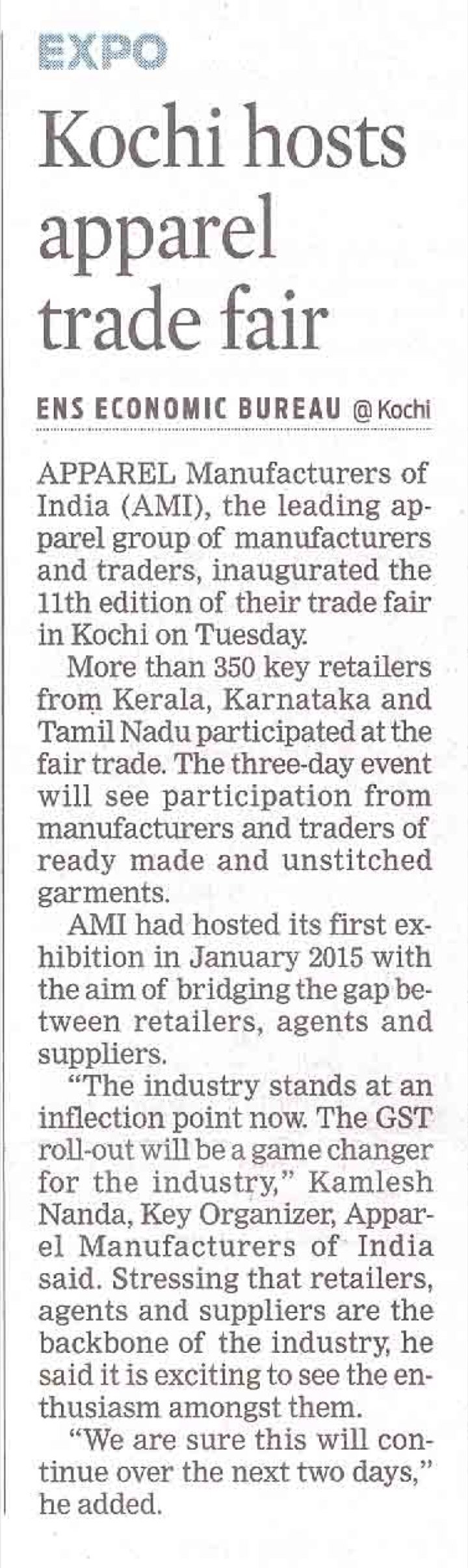 The New Indian Express (post-event) press clipping
