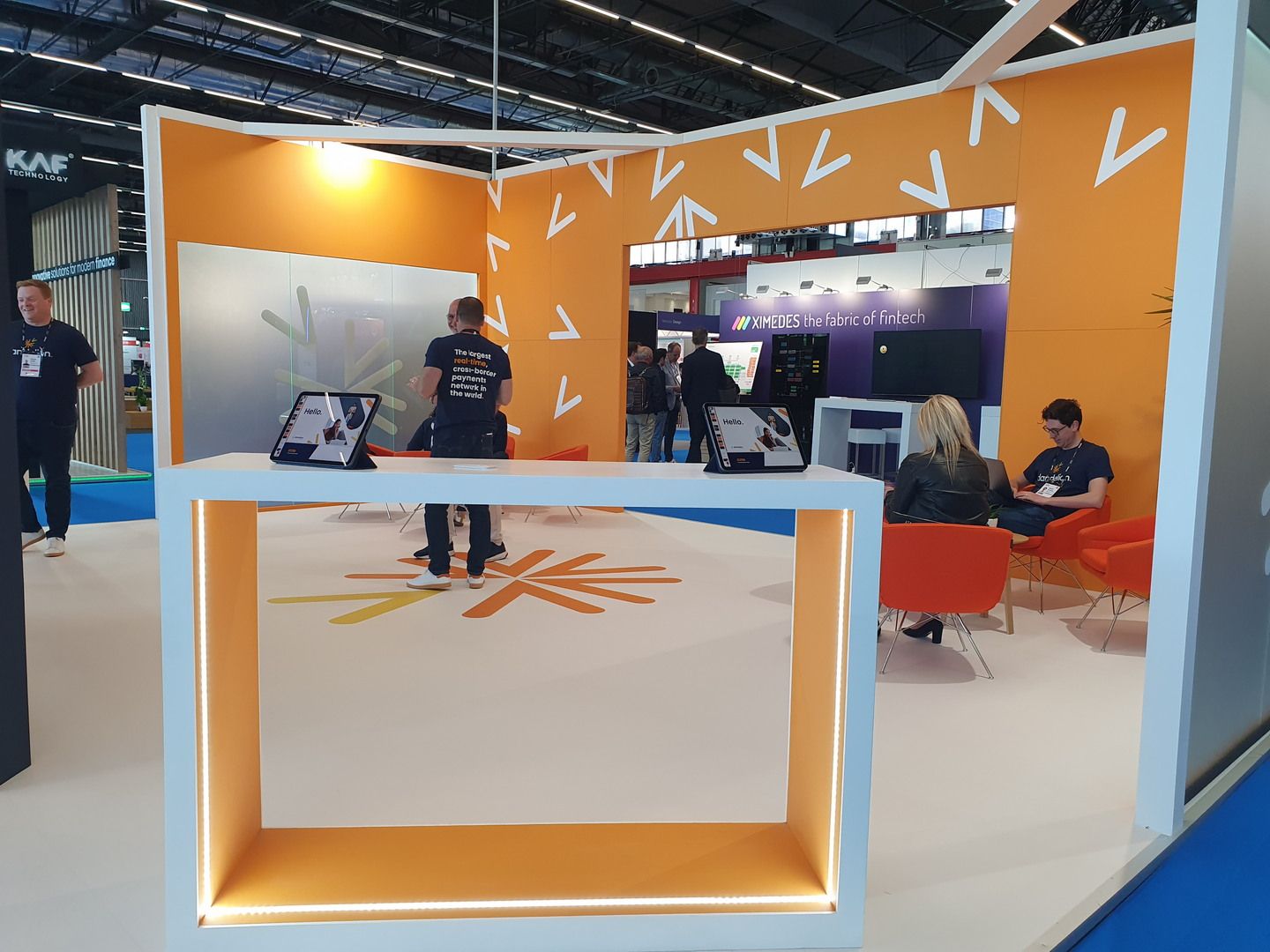 Perspective of the Dandelion stand at Money20/20 Europe 2023 with open design and conversation areas