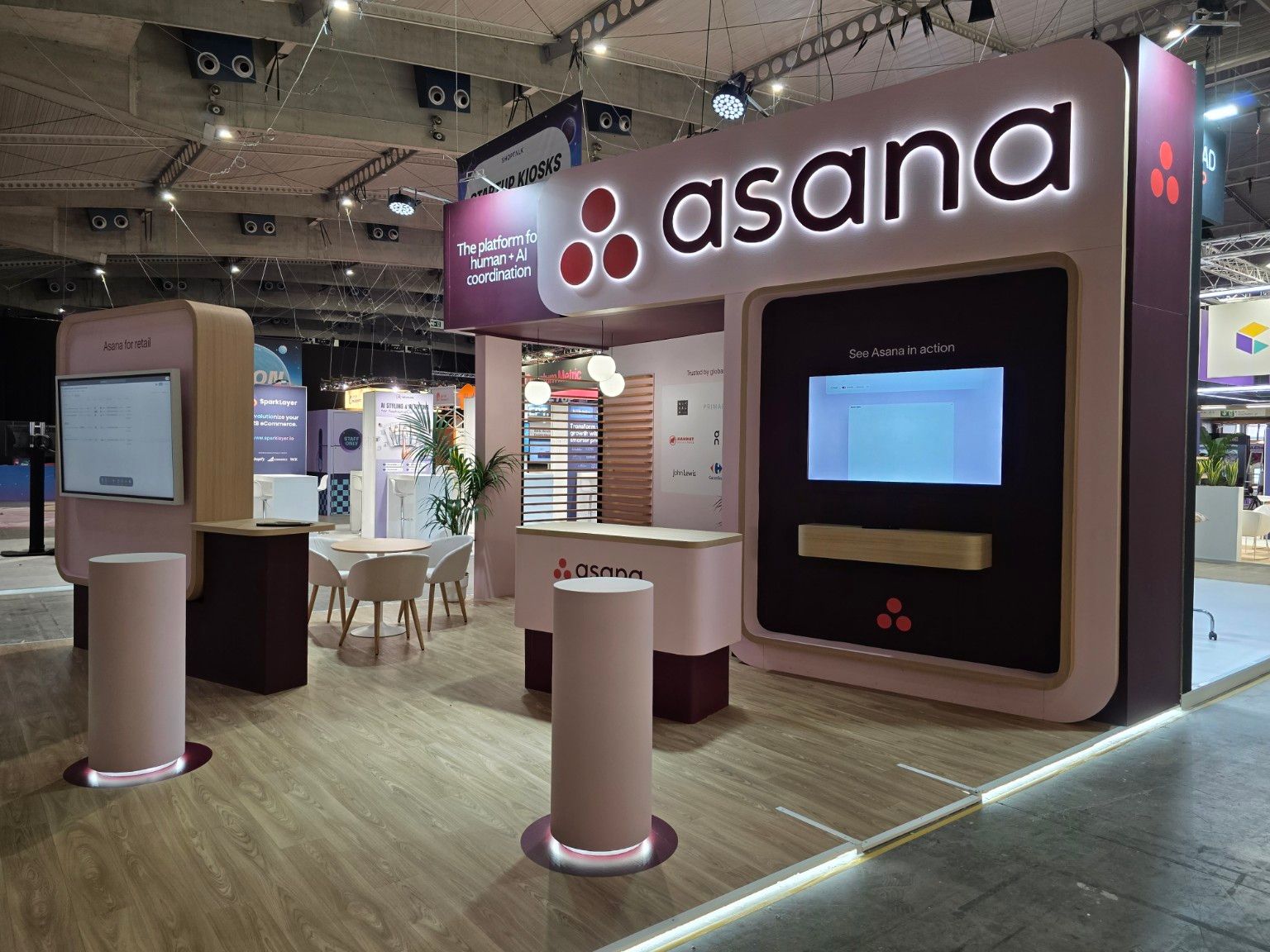 Asana exhibition stand at Shoptalk Europe 2025, Barcelona, in collaboration with Spiro. View 5.