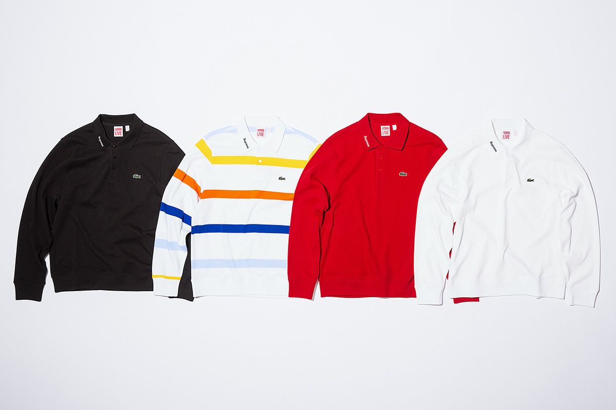トップス Supreme LACOSTE Long Sleeve Jersey Polo Supreme x Lacoste Long Sleeve Multi Strips Jersey Polo Shirt Sz M