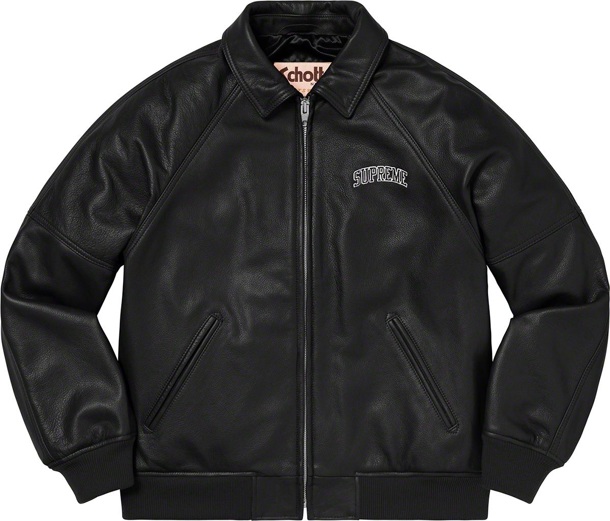 SUPREME × Schott 8-Ball Leather Jacket Supreme Schott Martin Wong 8 Ball Leather Varsity Jacket Black