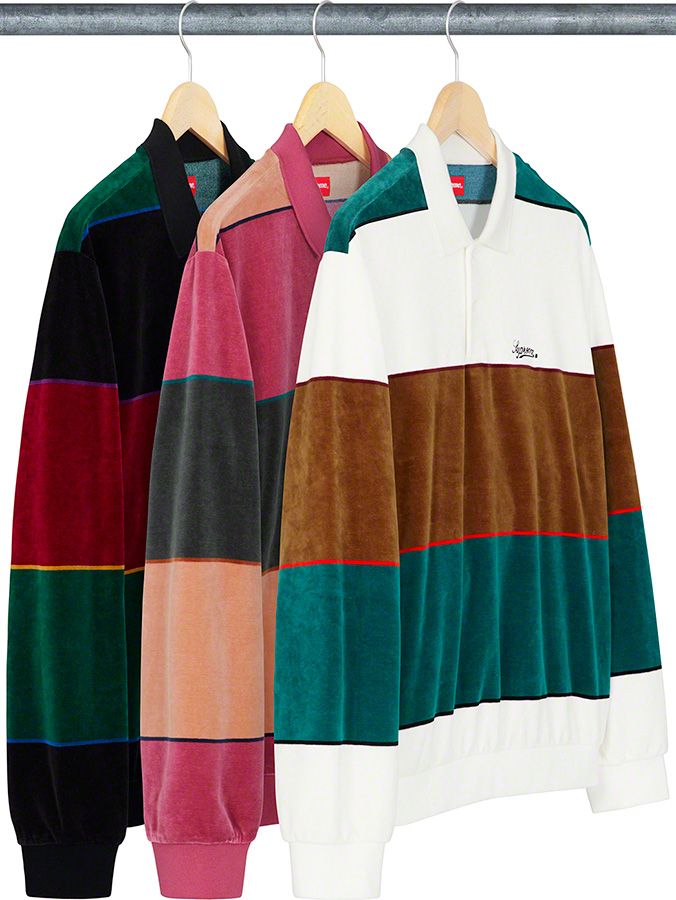 Supreme ベロア ポロシャツ Stripe Velour Polo Supreme Stripe Velour Polo (SS21) - $110