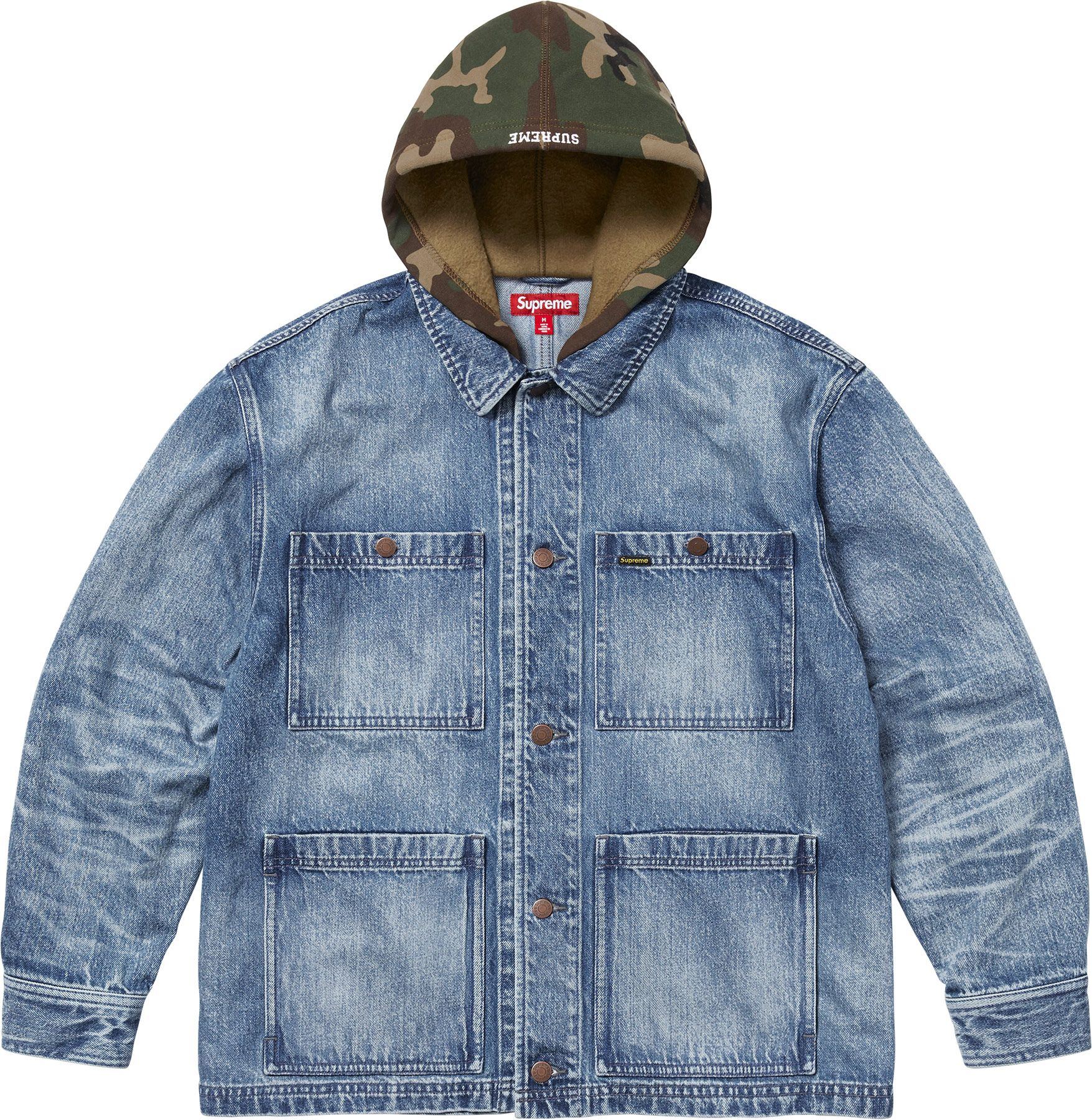 ジャケット・アウター Supreme Worn Hooded Chore Coat Supreme Worn Hooded Chore Coat Black Natural Brown Denim