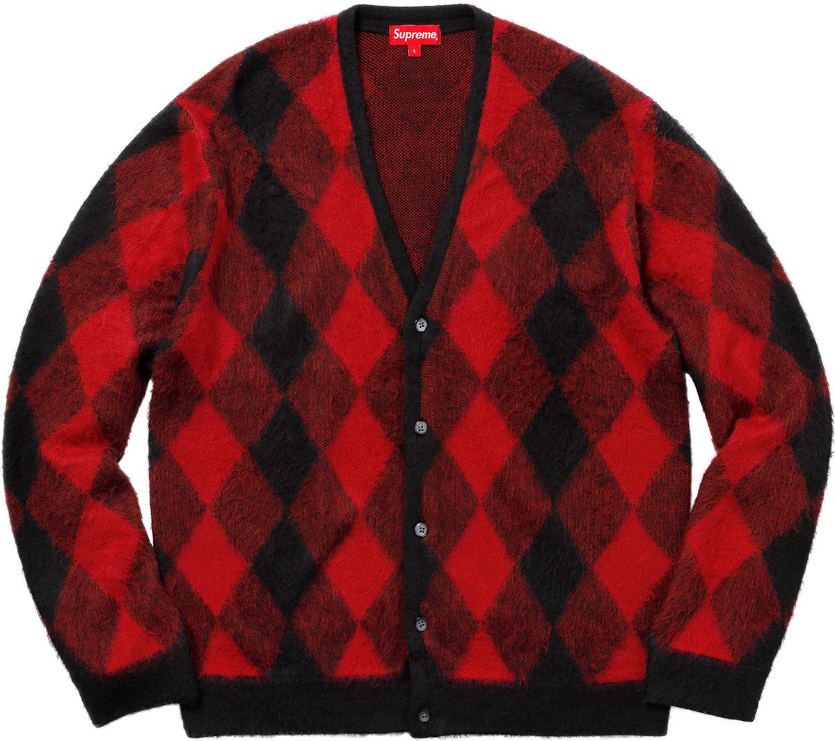 【L】supreme Brushed Argyle Cardigan Supreme Brushed Grid Cardigan (SS22) - $198