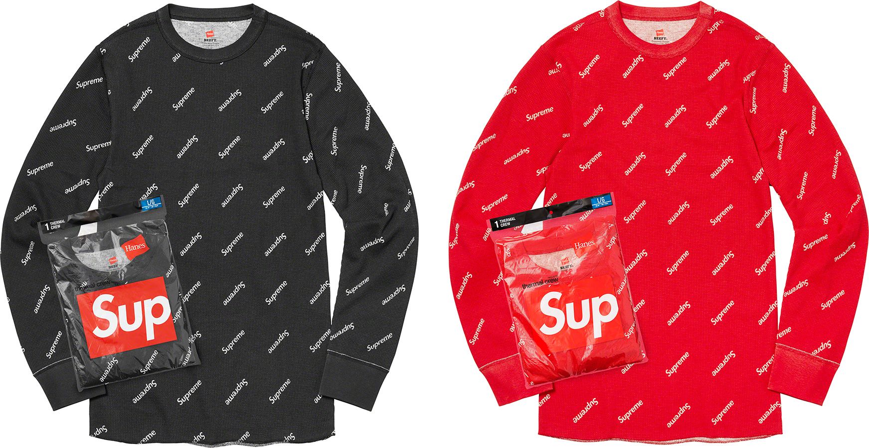 Supreme　Hanes Thermal Crew L ブラック セットアップ Supreme Hanes Thermal Crew (1 Pack) Black Men's - FW22 - US