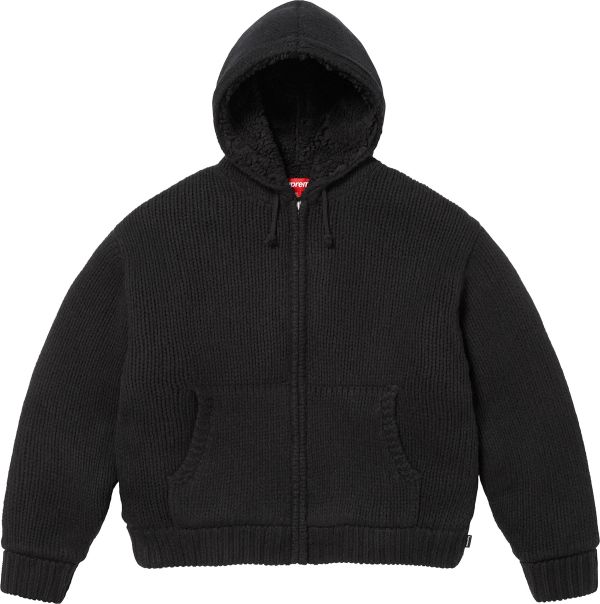 Faux Shearling Lined Zip Up Hooded Sweater