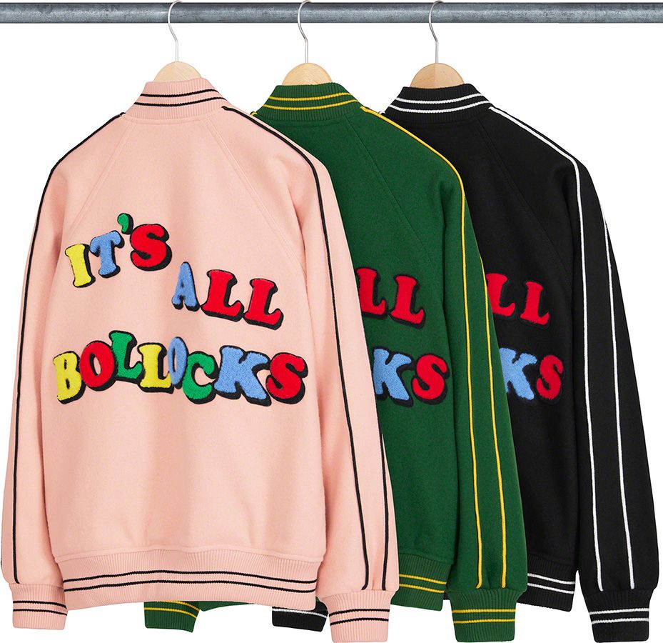 Supreme Jamie Reid It's All Bollocks『Ｍ』 Supreme Jamie Reid It's All Bollocks Varsity Jacket (SS21) - $368
