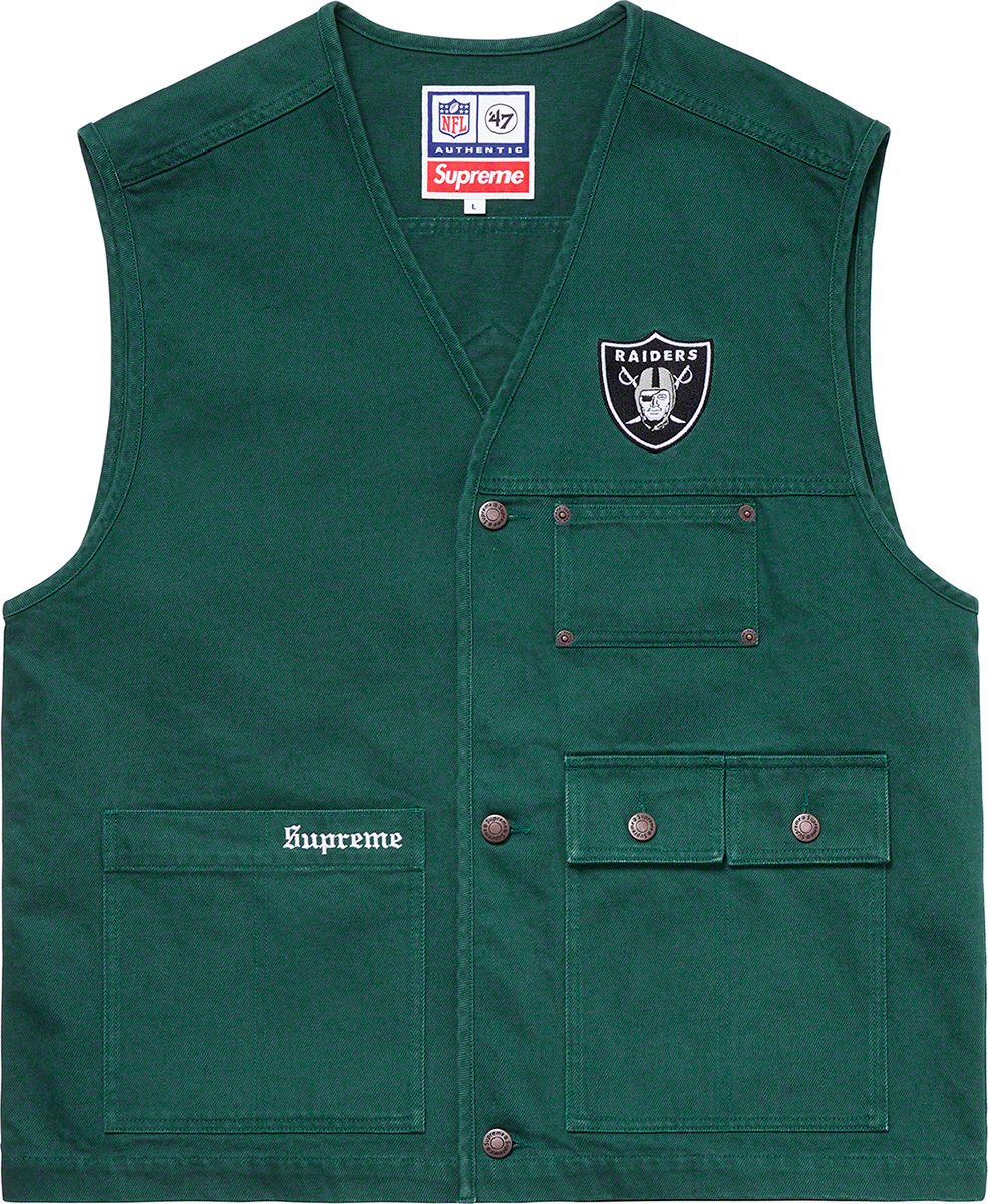 Supreme Raiders '47 Denim Vest レイダース Supreme NFL x Raiders x '47 Denim Vest Khaki Men's - SS19 - US