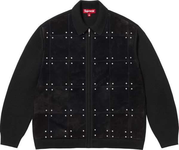 Studded Suede Zip Up Cardigan
