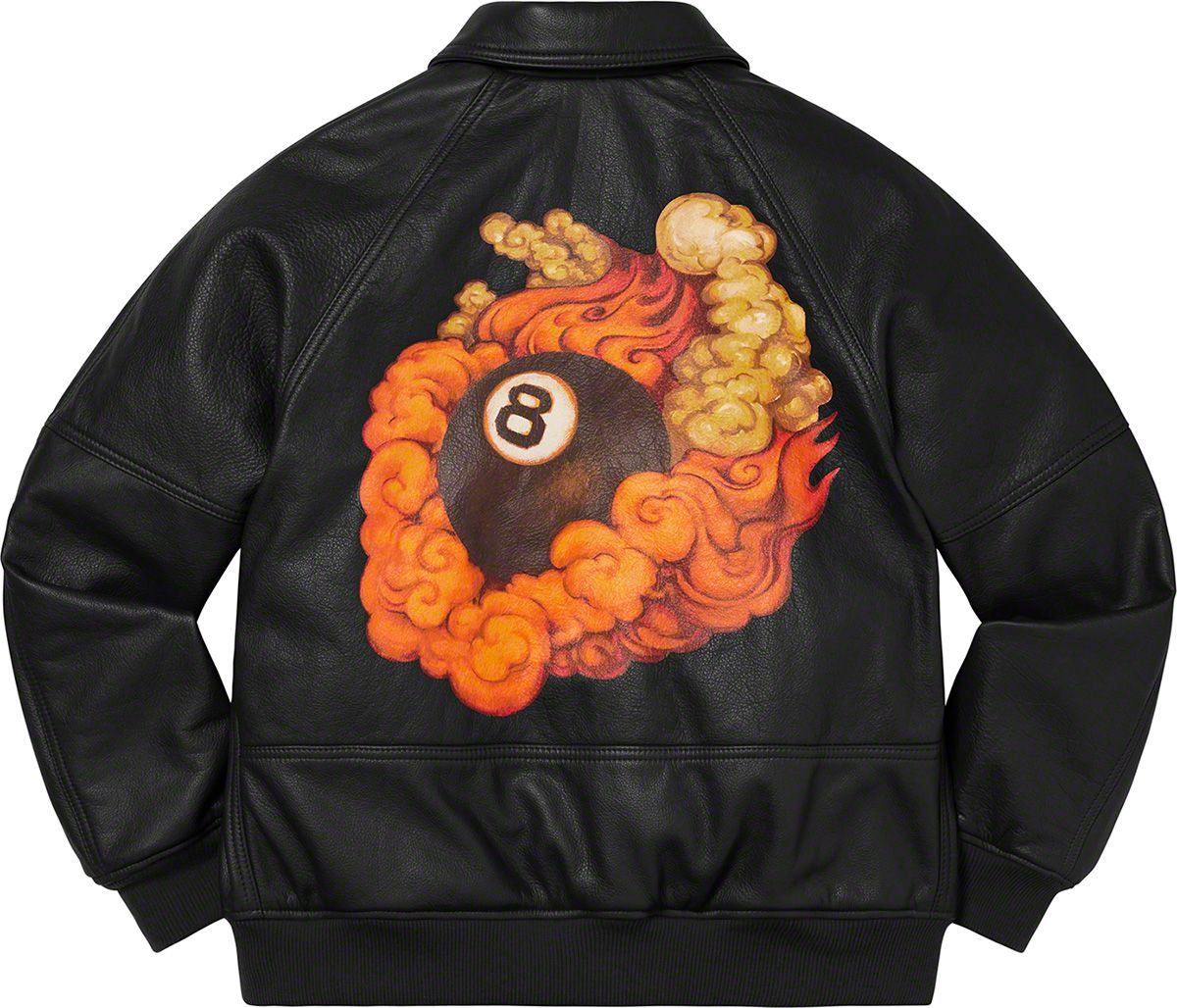 SUPREME × Schott 8-Ball Leather Jacket Supreme Schott Martin Wong 8 Ball Leather Varsity Jacket Black