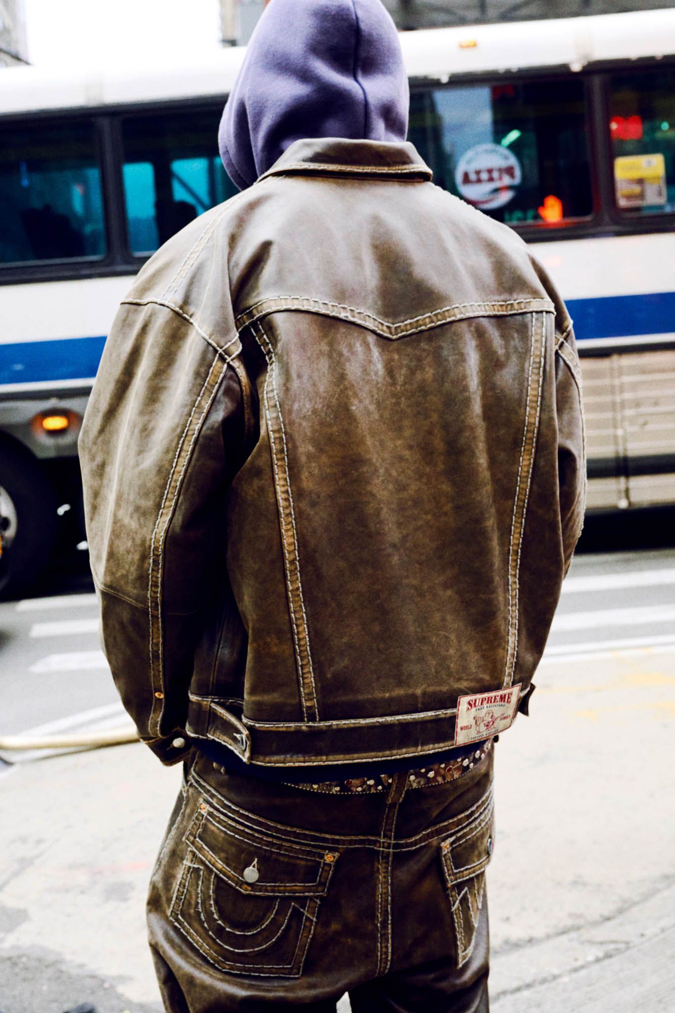 Supreme®/True Religionブラックレザージャケット Supreme x True Religion Leather Trucker Jacket 