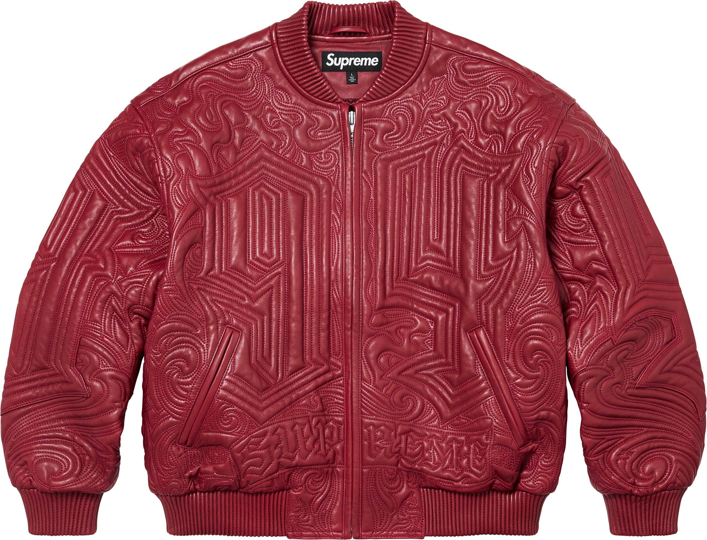 【名作】11aw Supreme Leather Down Jacket Supreme Studded Arc Logo Leather Jacket (SS18) - $698