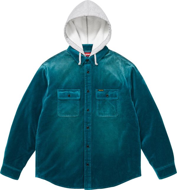 Quilted Lined Hooded Velvet Shirt