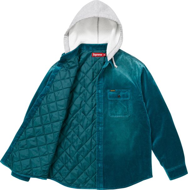 Quilted Lined Hooded Velvet Shirt