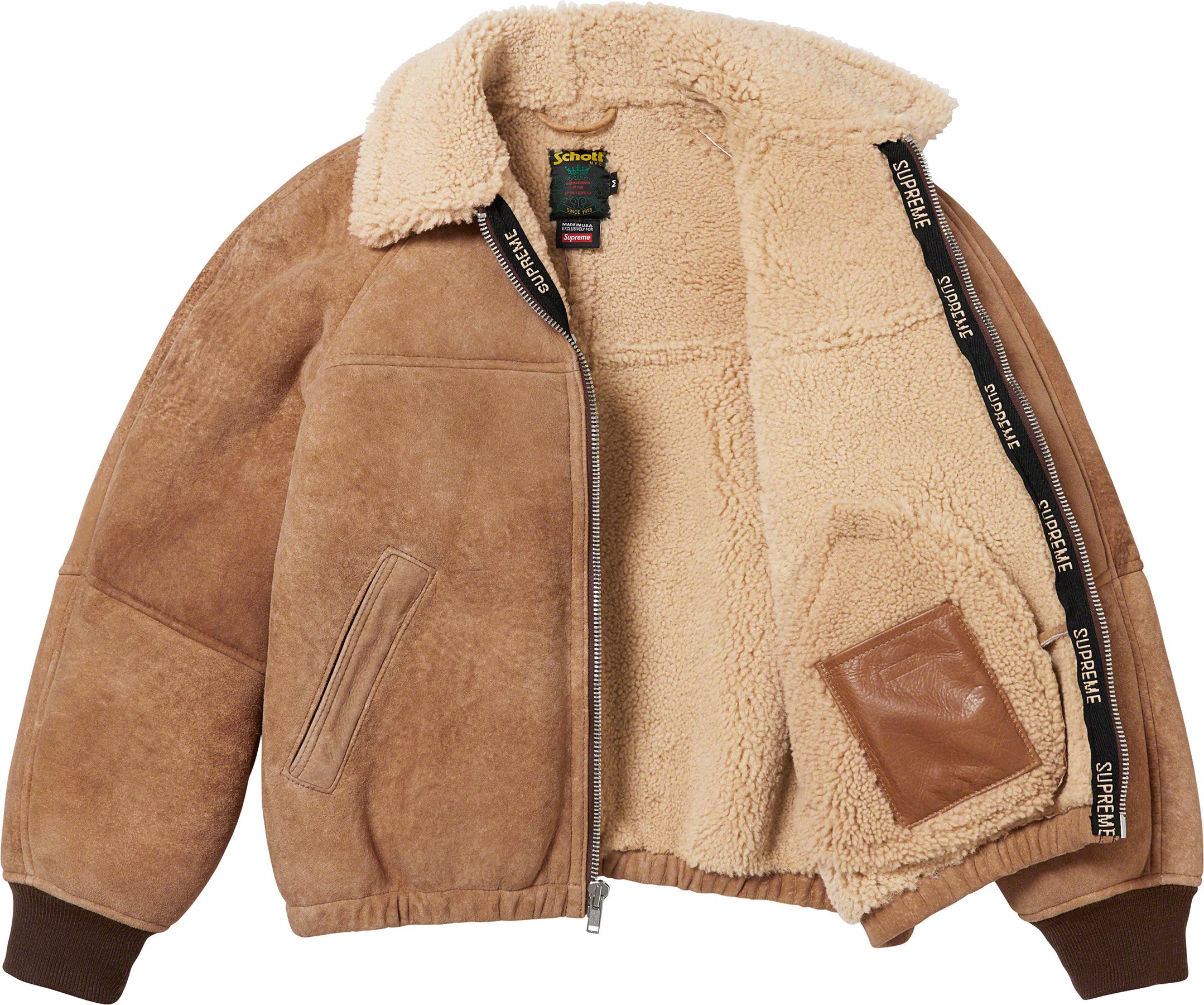 ジャケット・アウター Supreme Schott Shearling Collar Leather Supreme Schott Shearling Collar Leather Puffy Jacket Black