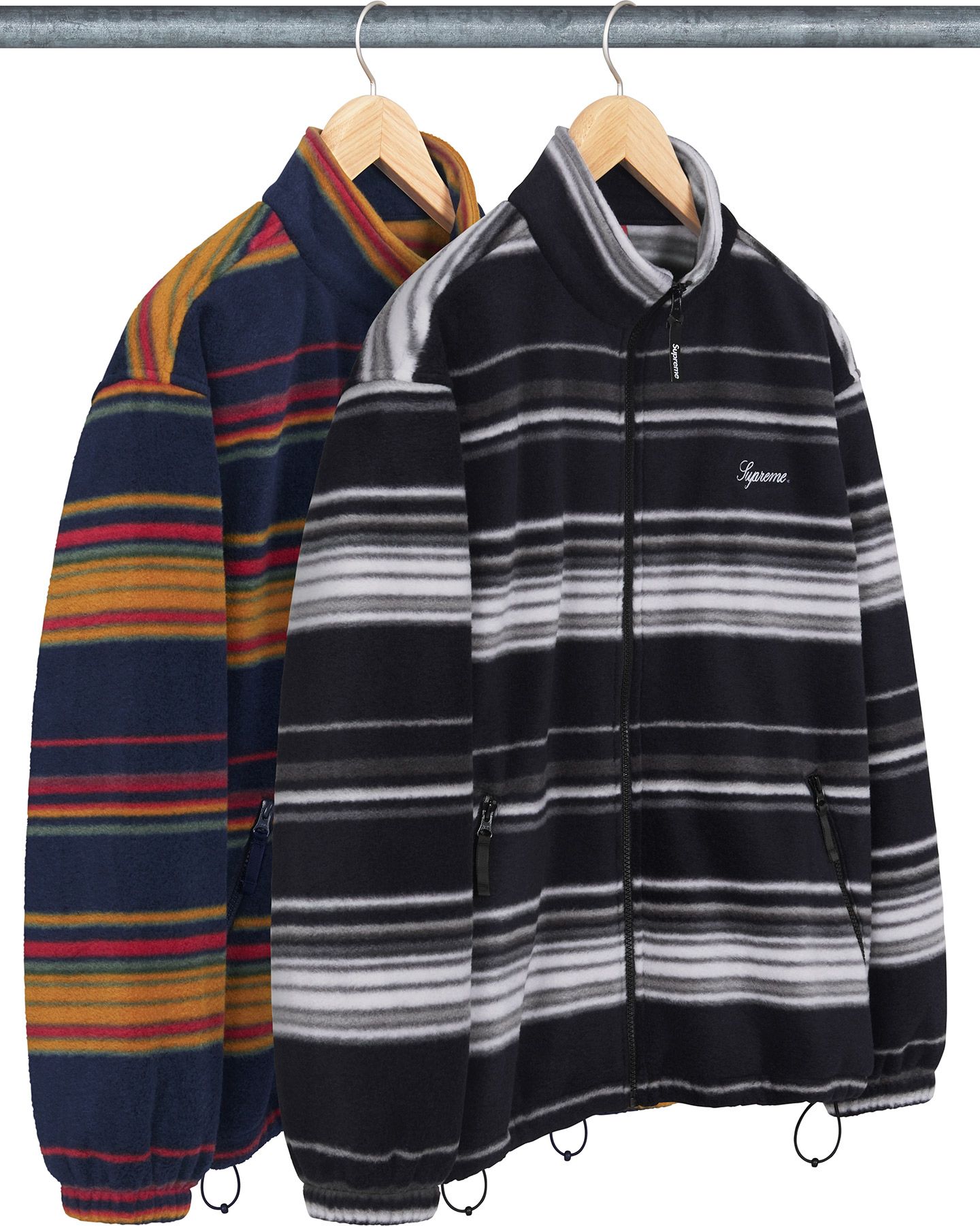 Supreme Stripe Zip Up Fleece Jacket 紺 L Supreme Stripe Zip Up Fleece Jacket Navy