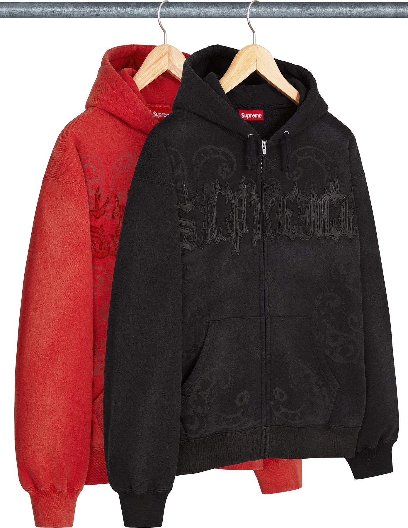 トップス Supreme Leather Applique Zip Up hoodie Supreme Leather Appliqué Zip Up Sweatshirt – PIECES