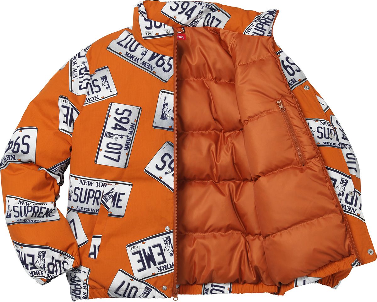 SUPREME ナンバープレートダウンジャケット　XL Fall/Winter 2017 Preview – Supreme