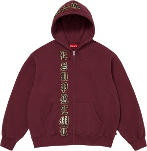 Leather Appliqué Zip Up Hooded Sweatshirt