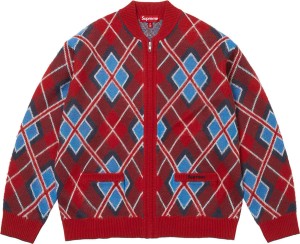 Brushed Argyle Zip Up Cardigan