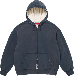 Shearling Lined Zip Up Hooded Sweatshirt