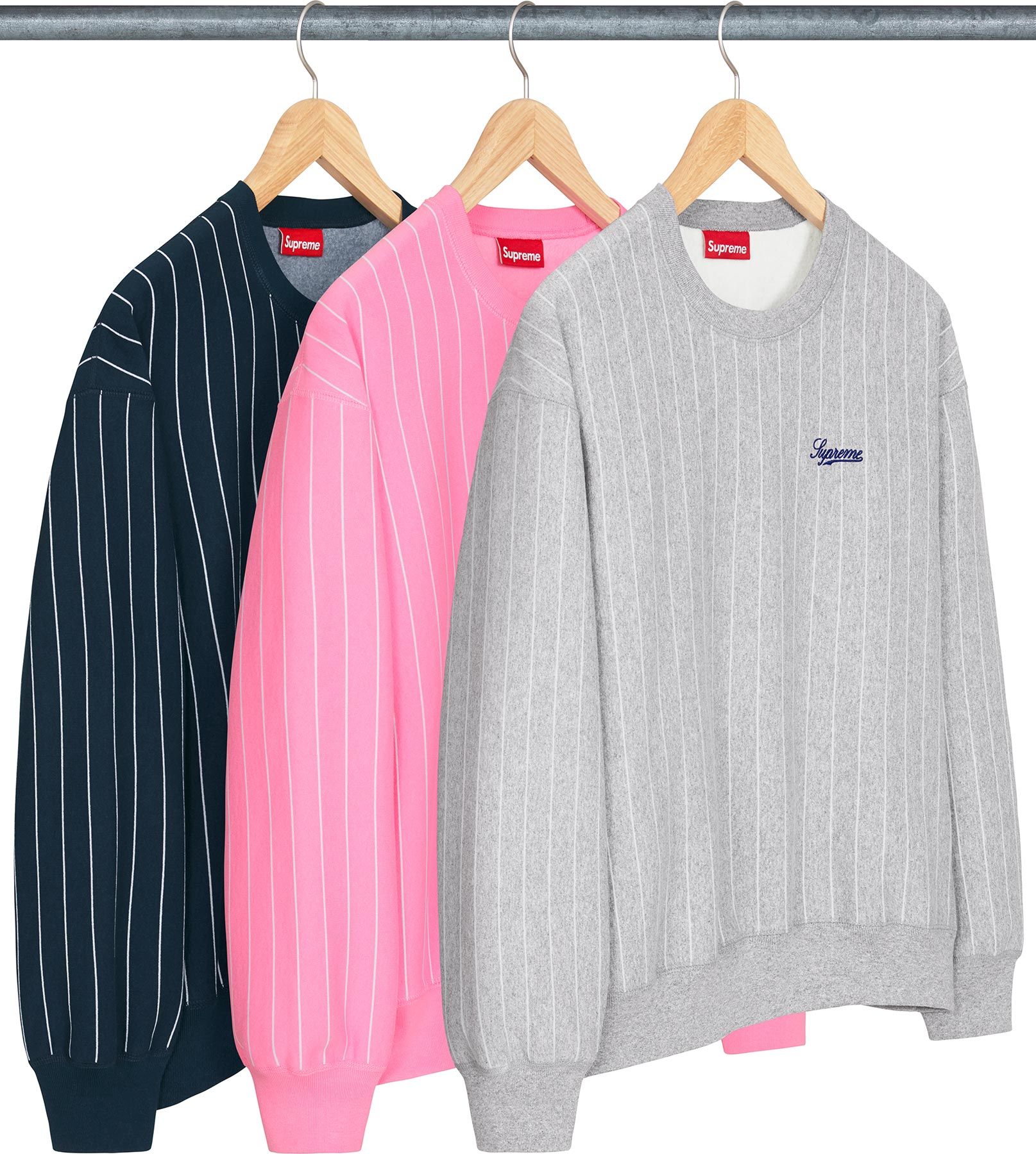 トップス Supreme Pinstripe Crewneck Heather Grey Spring/Summer 2024 Preview – Supreme