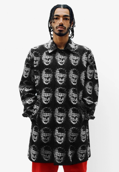 Supreme/Hellraiser Jacquard Denim Trench Coat, Dashes Zip Up Knit Polo, Warm Up Pant image 40