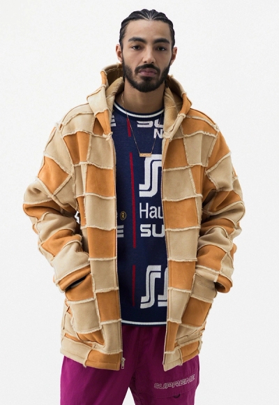 Faux Suede Patchwork Hooded Jacket, Qualité Sweater, Cotton Cinch Pant, Name Plate 14K Gold Pendant image 16