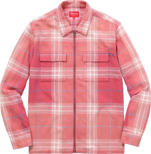 Faded Plaid Flannel Zip Up Shirt