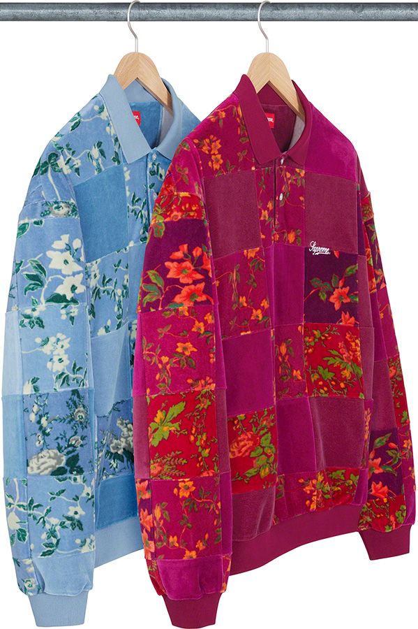 Floral Patchwork Velour L/S Polo – Supreme