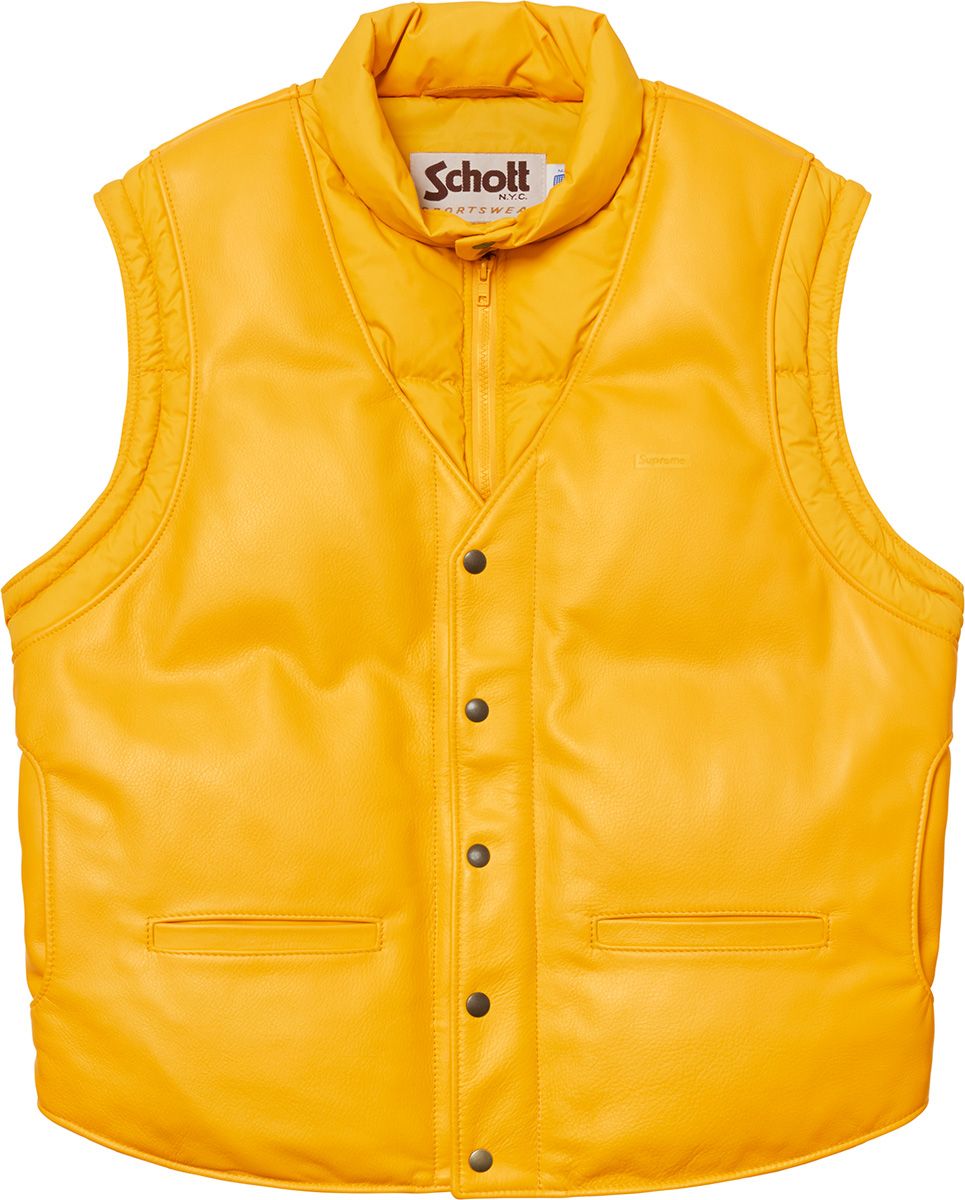 Supreme®/Schott® Down Leather Vest Puffy Jacket – Supreme