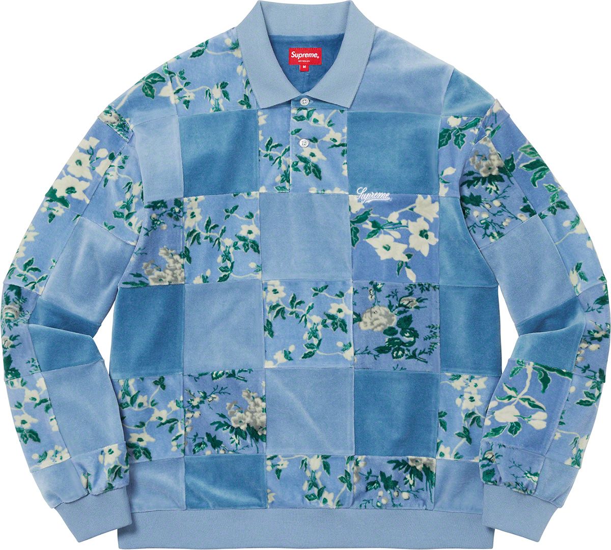 Floral Patchwork Velour L/S Polo – Supreme