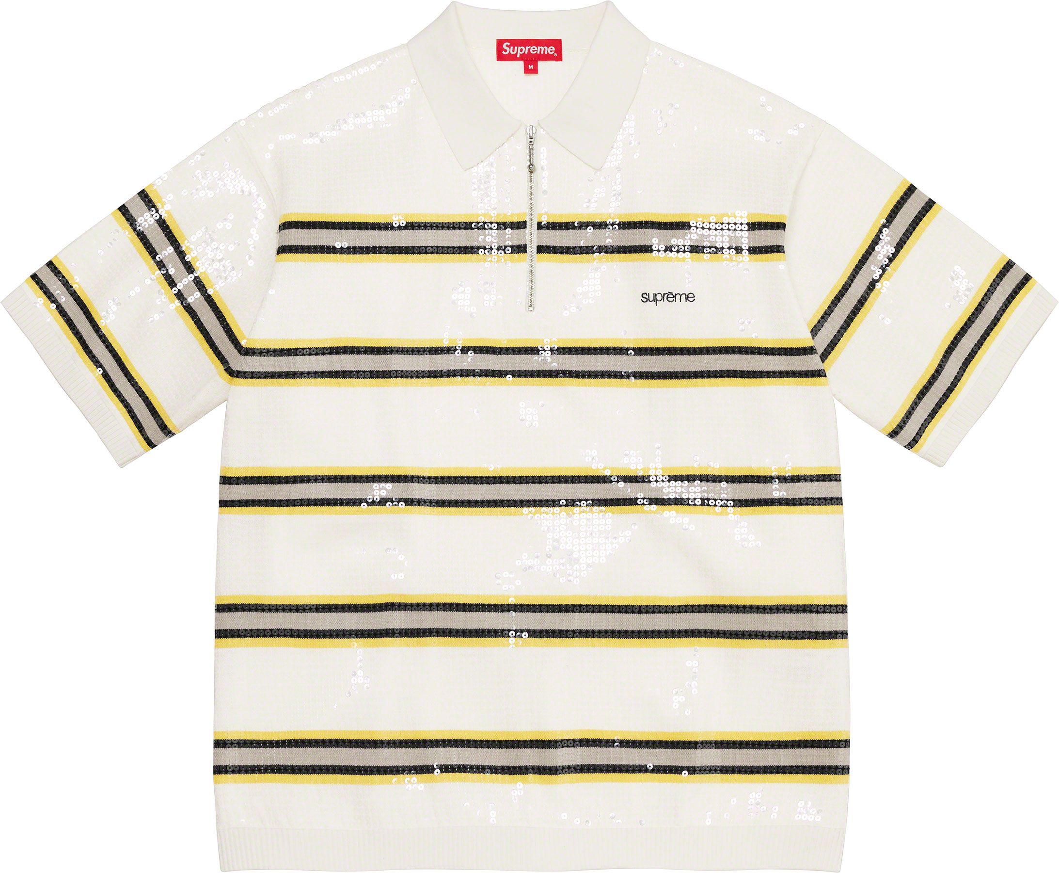 Sequin Stripe Zip Polo – Supreme