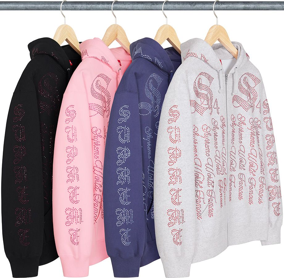 Rhinestone Zip Up Hooded Sweatshirt – Supreme