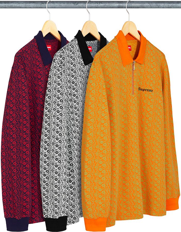 Floral Jacquard Zip L/S Polo – Supreme