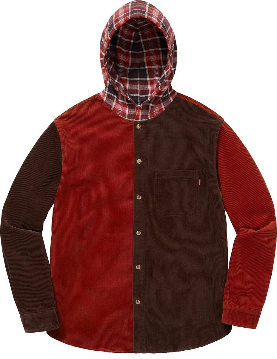 Supreme hooded color blocked corduroy shirt on sale