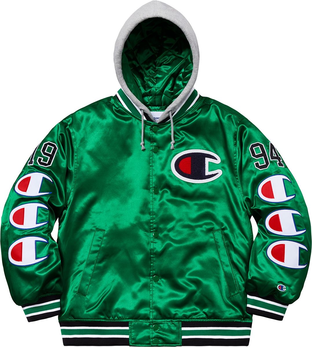 Champion® Hooded Satin Varsity Jacket – Supreme