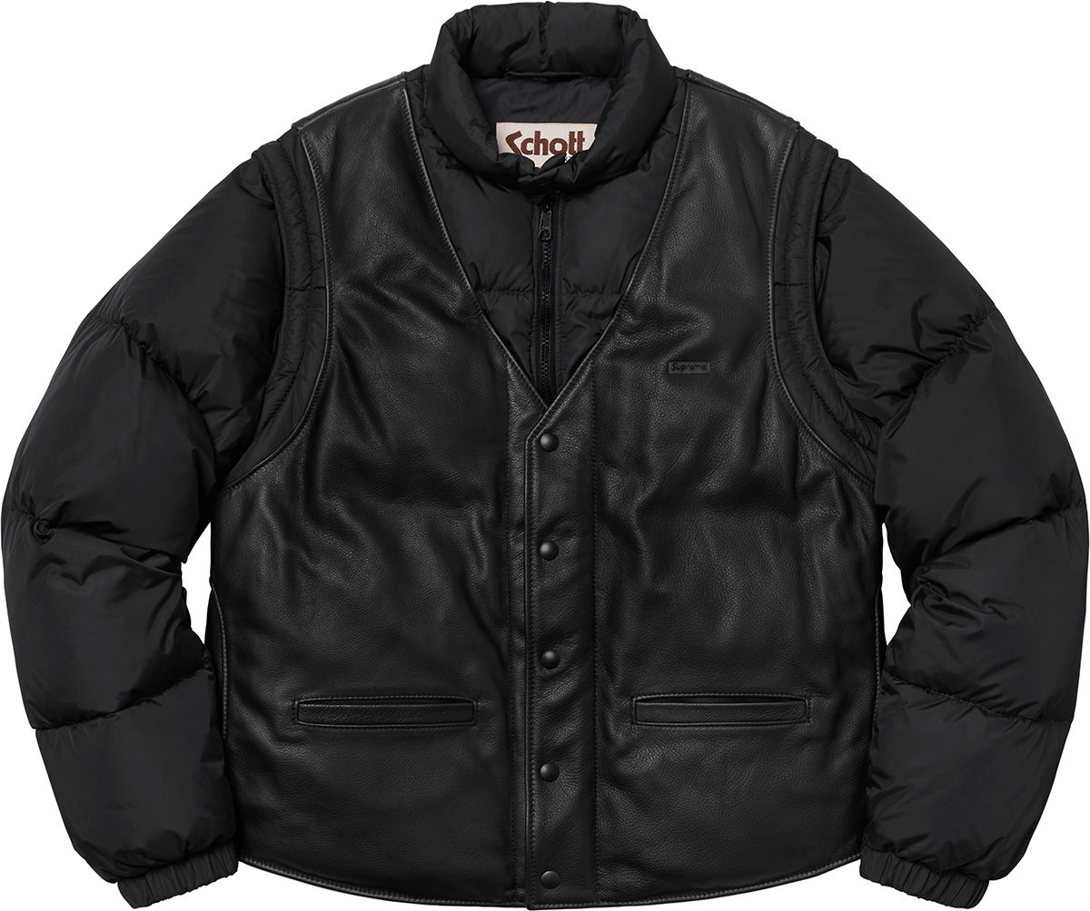 Supreme®/Schott® Down Leather Vest Puffy Jacket – Supreme
